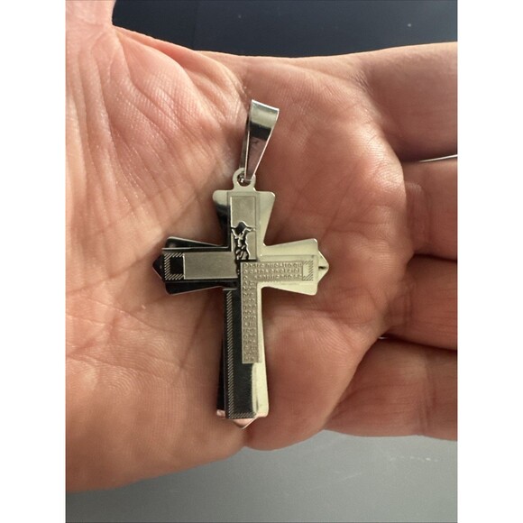 Double Silver Cross Pendant 24 Inch Chain Stainless Steel Religious Gift Faith - Picture 4 of 6